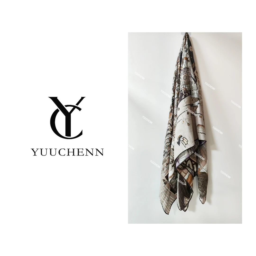 YUUCHENN全手工卷边双面印花“福宝大道”丝巾 HH3522