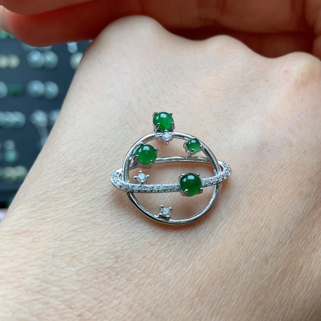 翡翠耳饰银S925镶嵌翡翠首饰