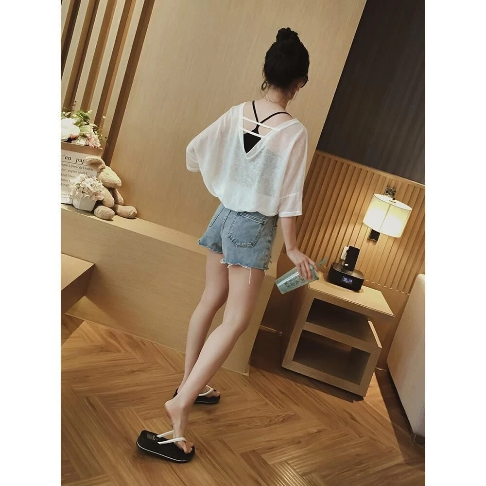 大码恤女短袖胖斤夏装新款宽松领上衣吊带衫两件套恤