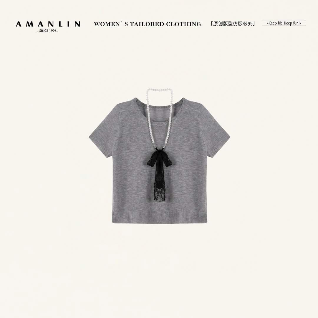 AMANLIN/阿谩琳欧若风春夏新款收腰显瘦短袖T恤女上衣Y599360