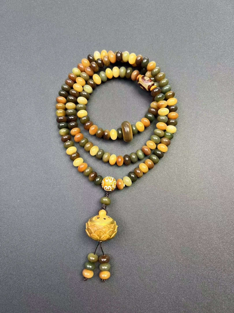 敦煌菩提手串算盘珠6*9mm脖挂回纹珠莲花香囊（香丸5瓶盘玩袋手套）