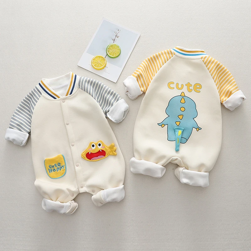 新款网红宝宝连体衣可爱时尚卡通印花哈衣单排扣春秋婴儿爬爬服