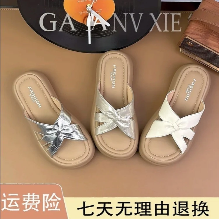 中跟防滑夏季松糕跟增高一字拖网红女鞋百搭凉鞋韩版