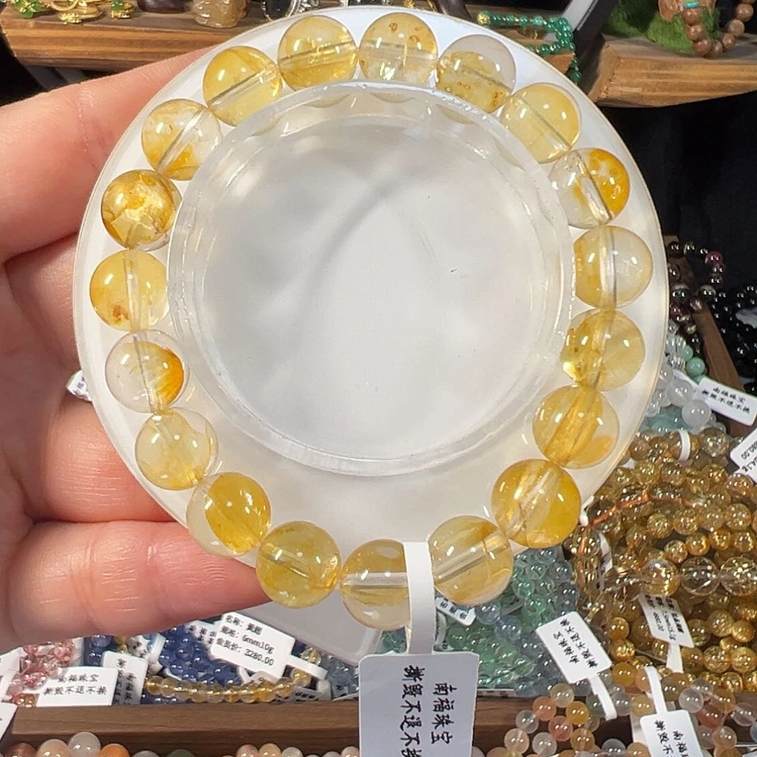 水晶手串未镶嵌巴西黄胶花10.7mm透体单圈手串