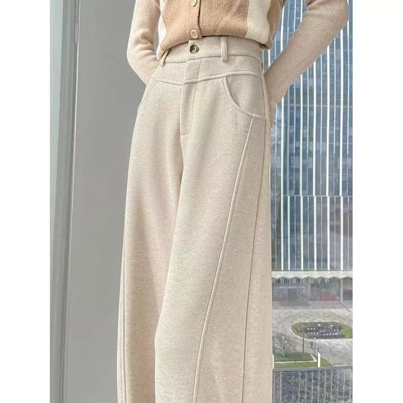 A10-3奶茶色“线条纯色”直筒裤（3759）