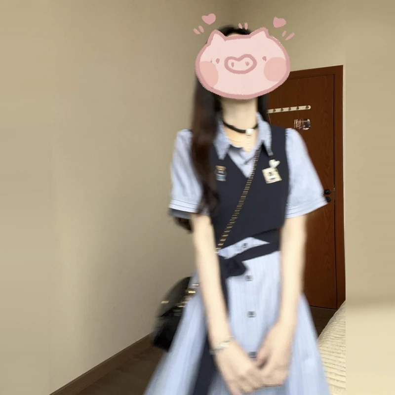 假两件衬衫连衣裙子女夏季2025新款春季学院风韩系气质高级感长裙