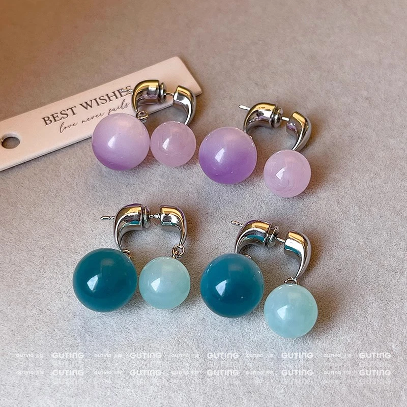 铜合金耳饰 20482前后式大小圆球耳环独特高级感轻奢耳钉小众