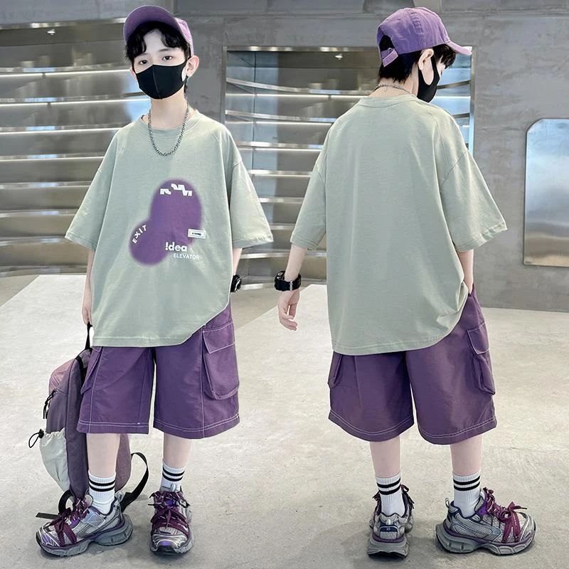 男童夏装套装2025新款儿童夏季短袖短裤衣服大童男孩休闲宽松潮酷