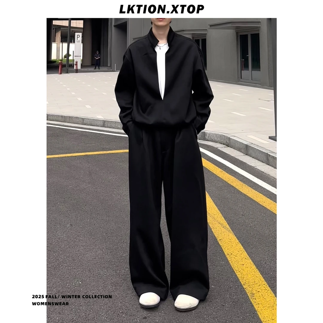 LK正品 假两件重磅立领卫衣卫裤春秋日系复古潮牌休闲运动套装