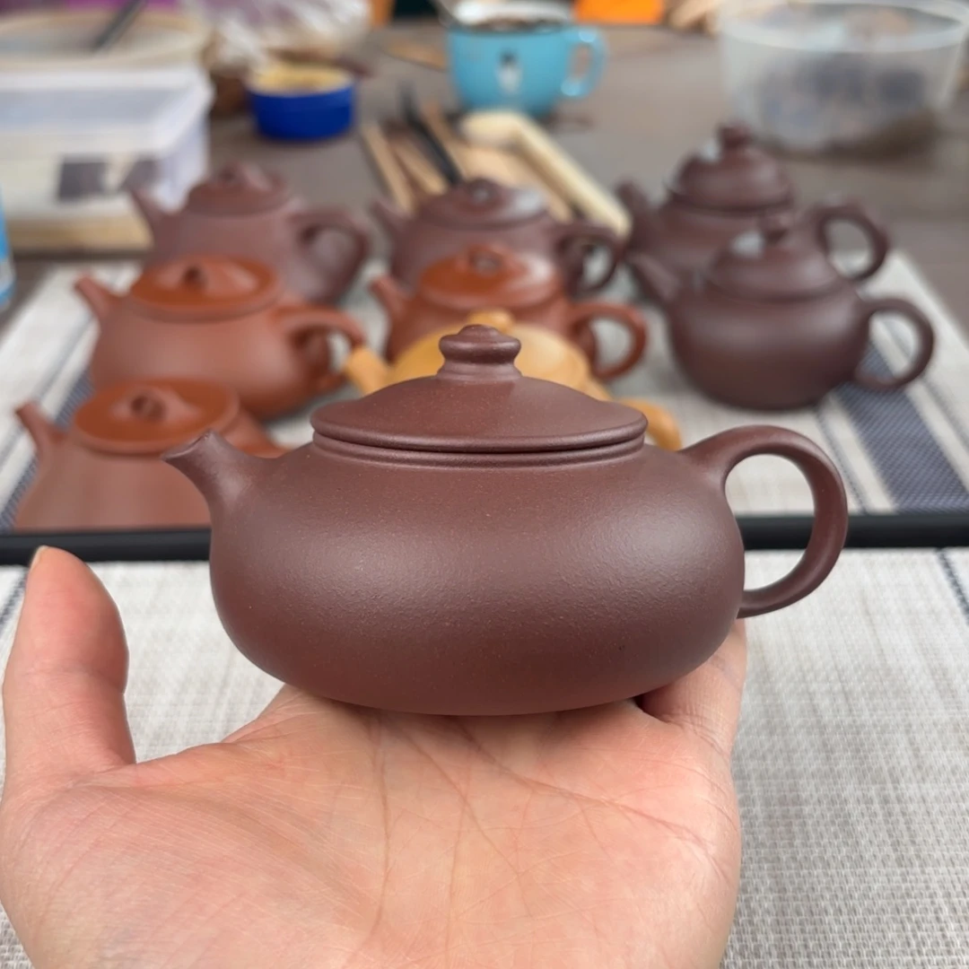 紫砂茶壶半手工老紫泥寒江壶170cc