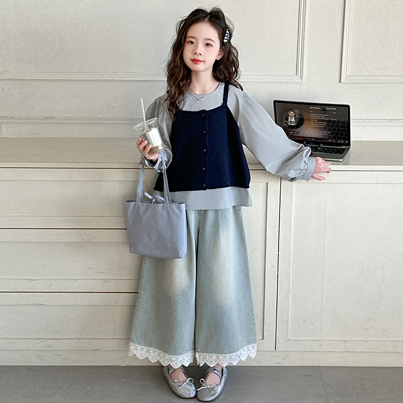 女童春装套装2025新款女孩大童甜美穿搭春秋款儿童洋气时髦三件套