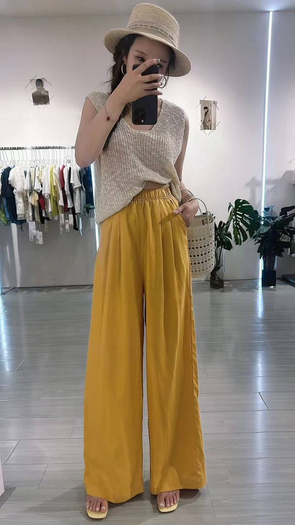 恰逢景梅子自留款夏季长裤高腰显瘦女裤子宽松垂感薄款直筒裤