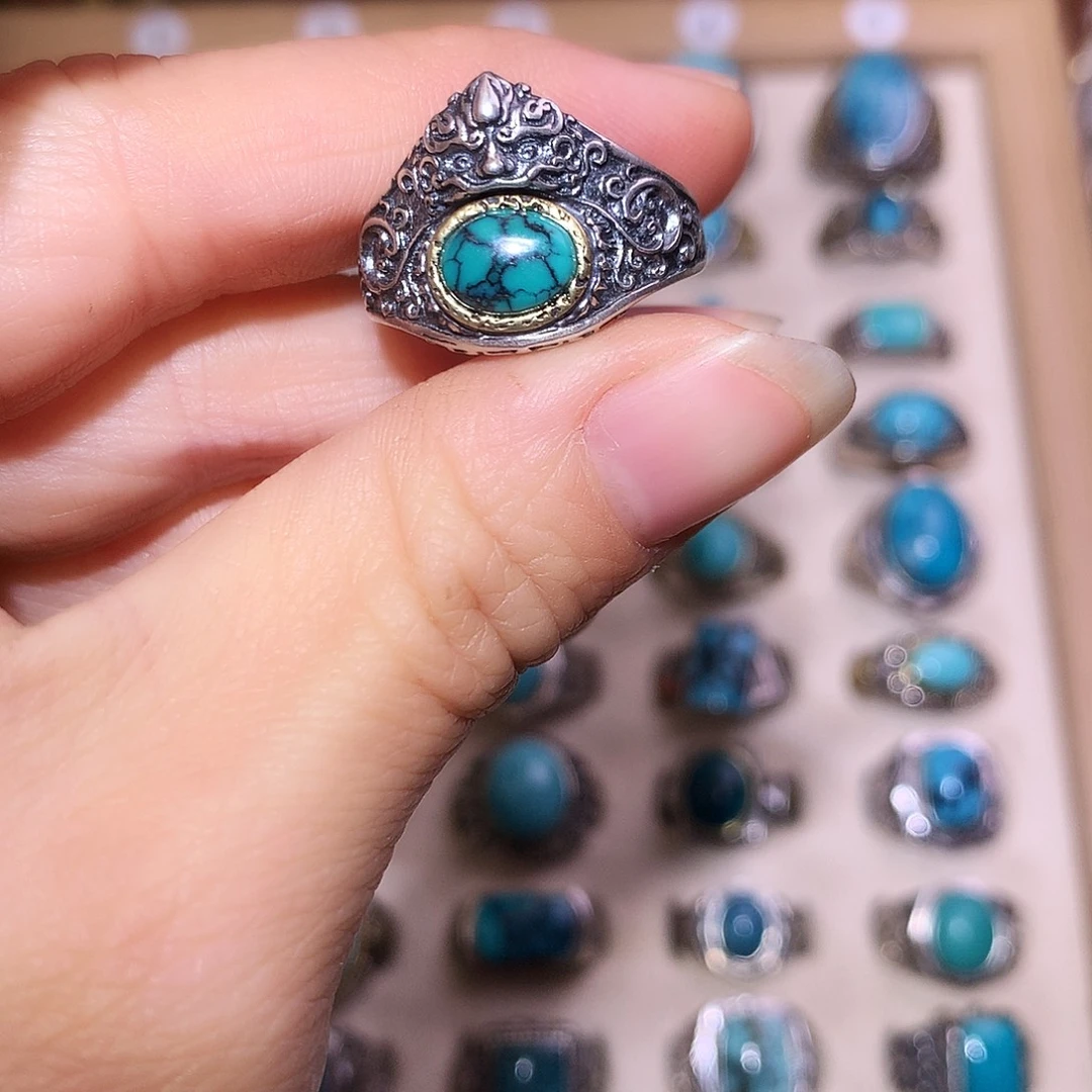 绿松石银S925镶嵌戒指