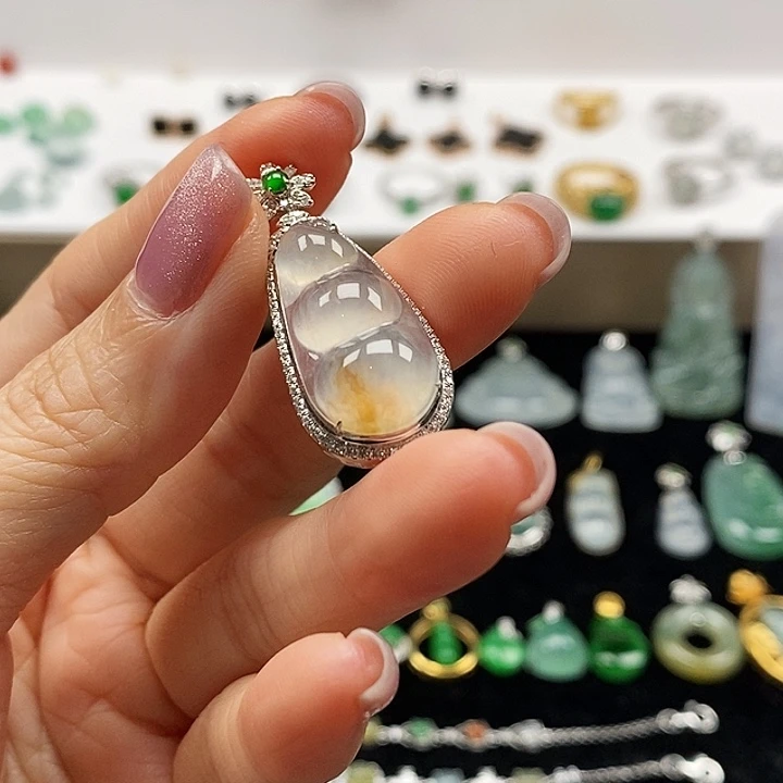 翡翠18K金镶嵌吊坠(不含链)