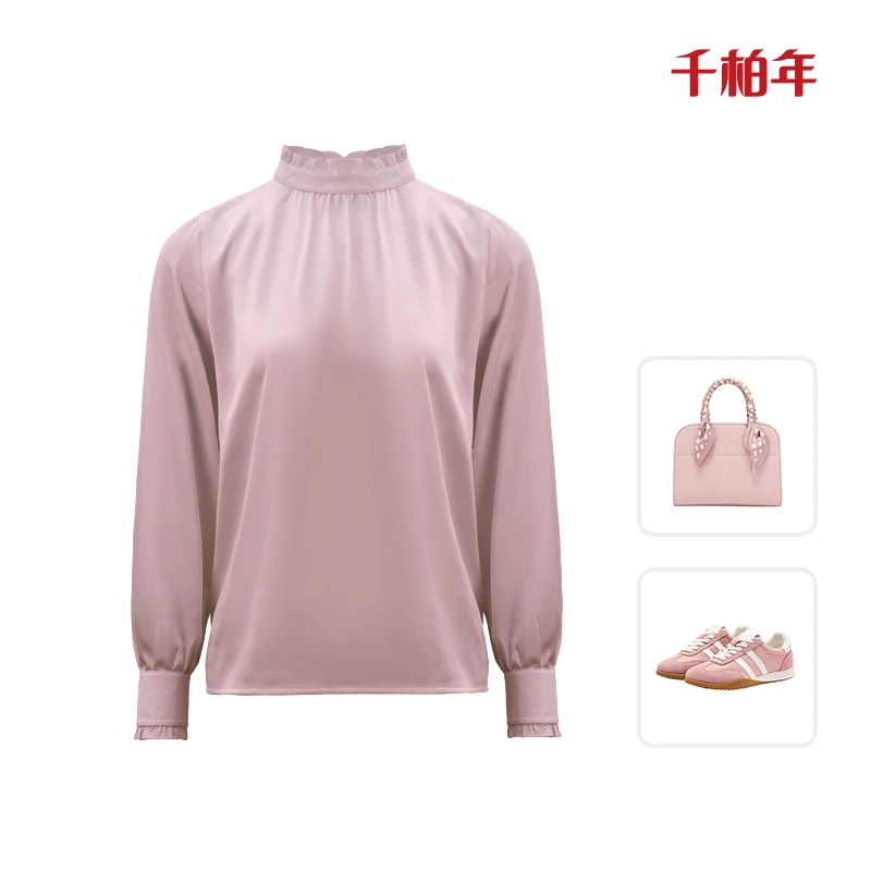 千柏年【都市主角】细腻丝滑垂顺时尚通勤甜美木耳边衬衫-C1585