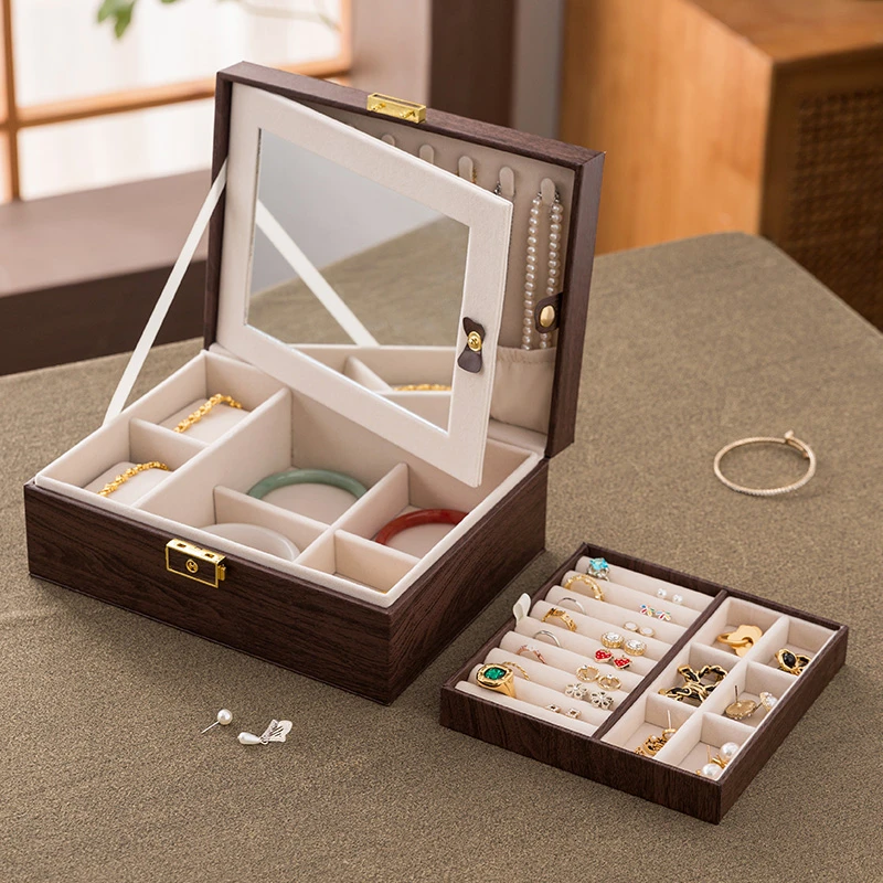 侣薇 首饰盒/箱 高档精致带锁木质纹首饰盒可收纳首饰盒收纳盒
