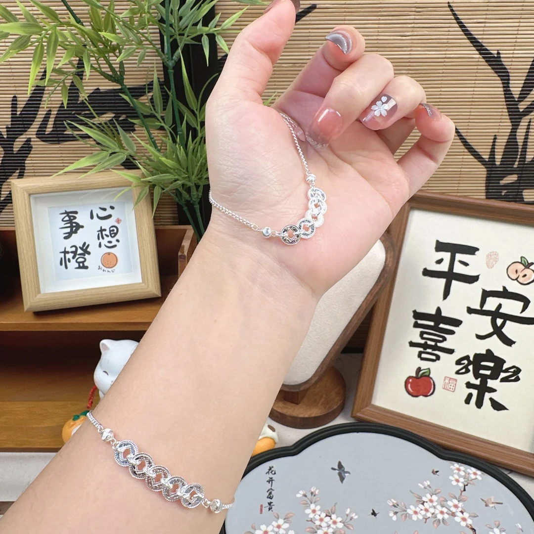 足银银制品 五帝钱女款时尚手饰礼物百搭