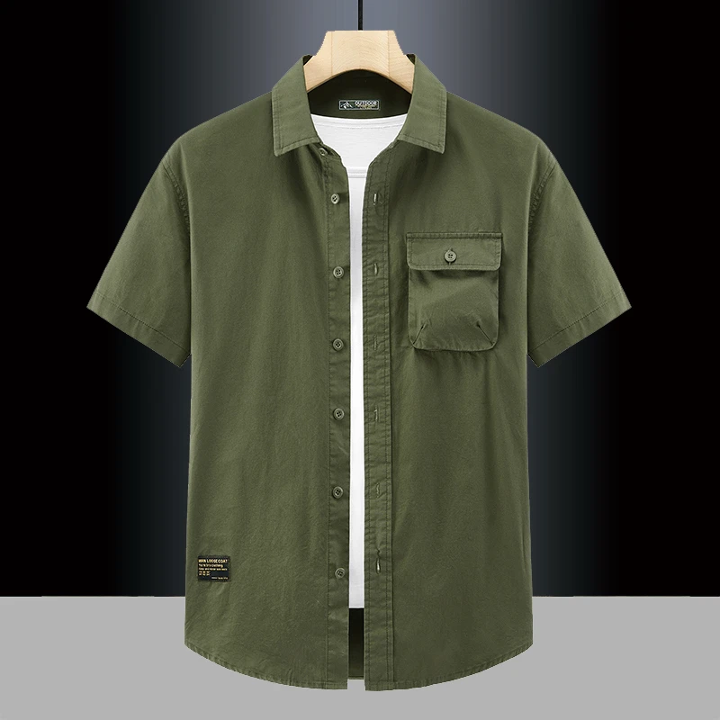 男士短袖翻领衬衫夏季薄款修身潮流休闲上衣纯棉透气中青年衬衣男