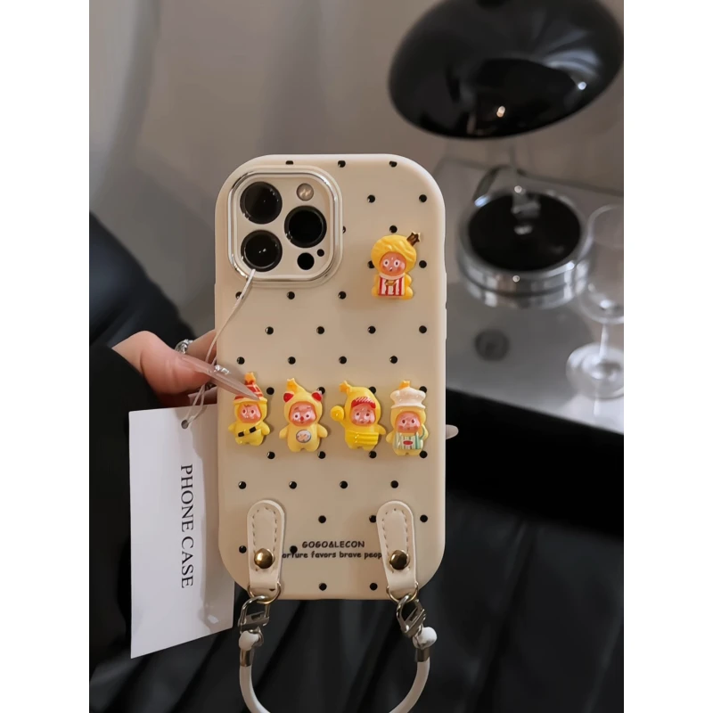 米白色底波点适用苹果16手机壳15pm小胖妹14小众13防摔可爱卡通12