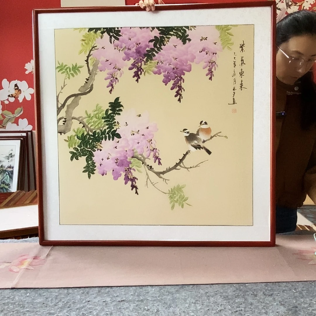 国画 手写手绘带框包邮国画作品82✖️82