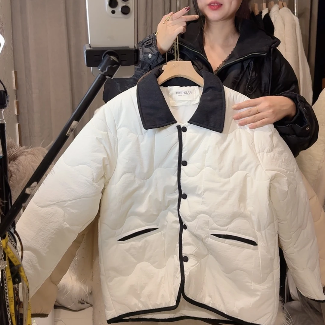 浅蓝灰色棉服L码无暇