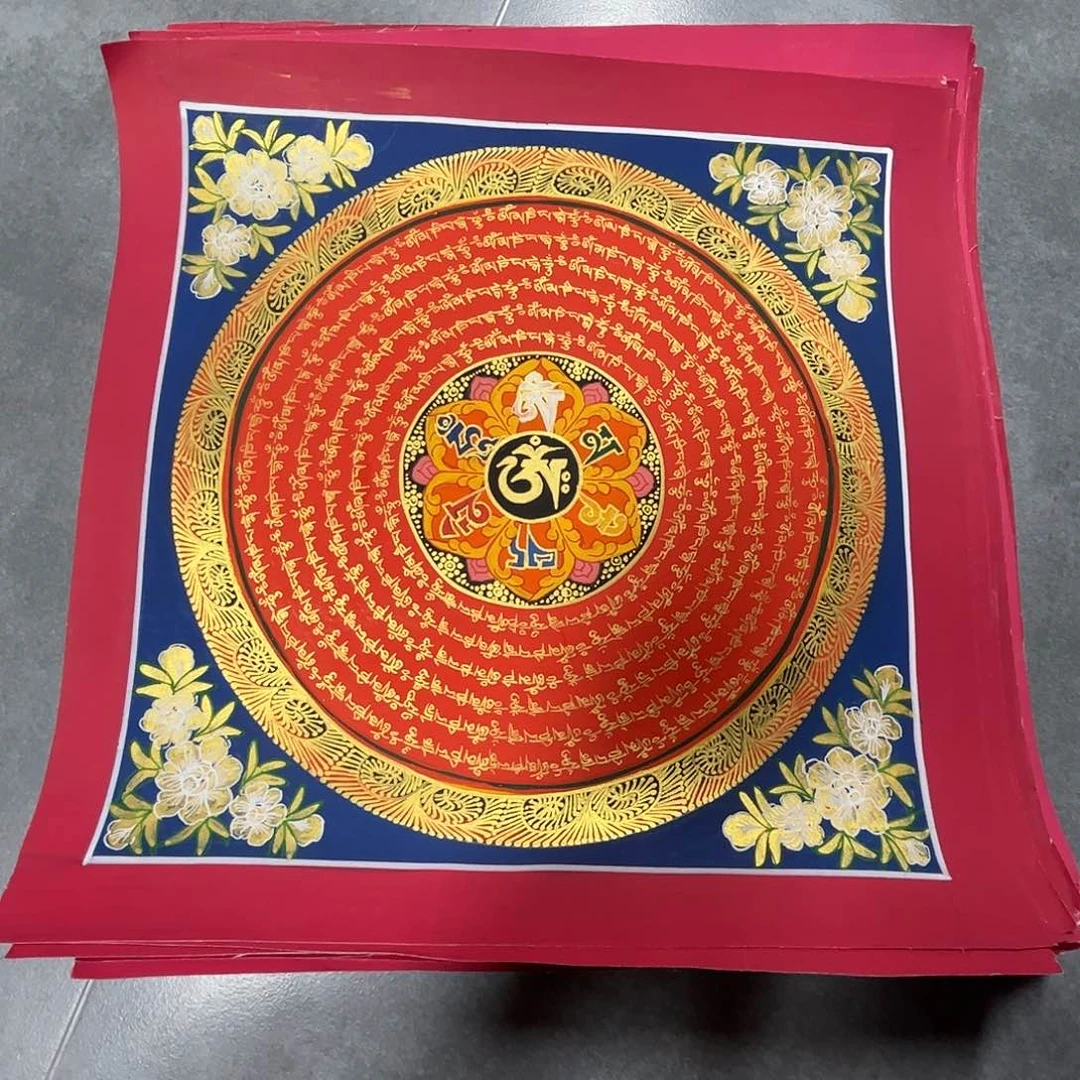 手绘唐卡六字30CM挂画浮力