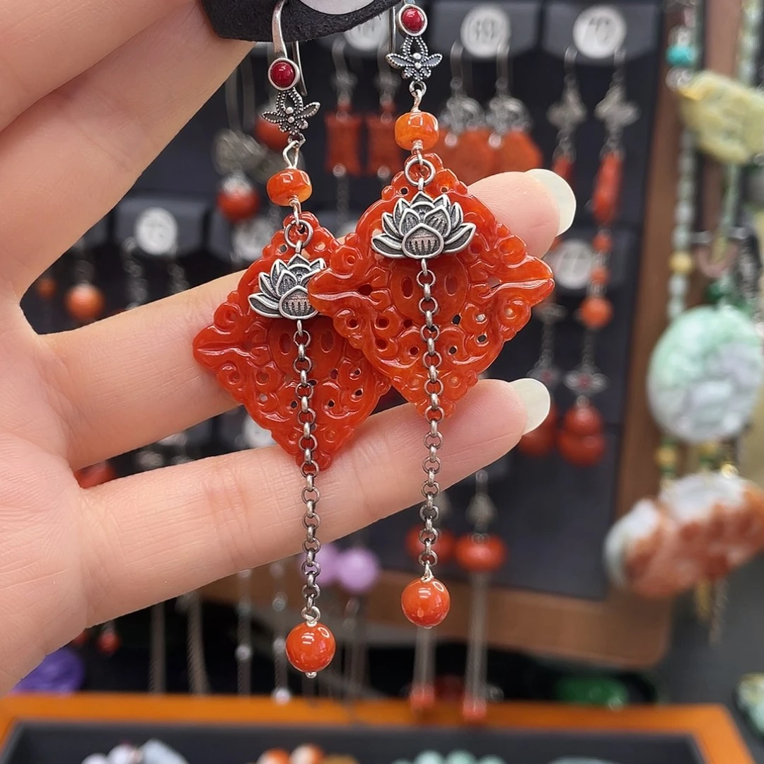 翡翠耳饰银S925镶嵌叶*子877ukkjjh