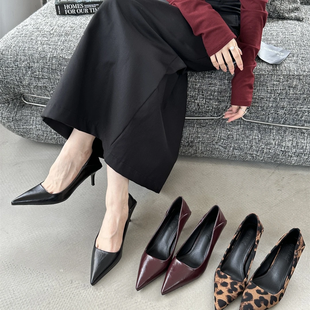 秋季新款尖头6公分高跟鞋女细跟豹纹尖头浅口舒适单鞋酒杯跟G2788