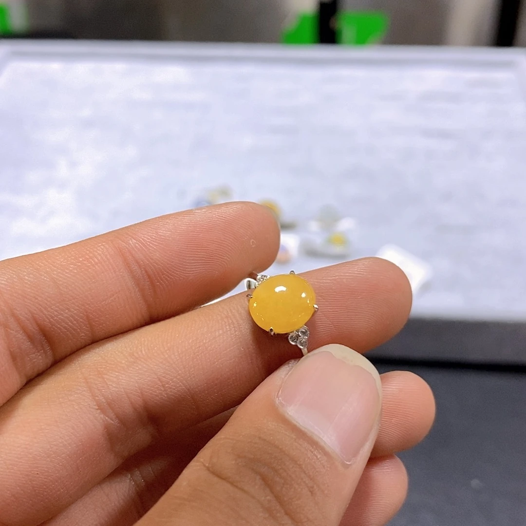 翡翠戒指银S925镶嵌8号