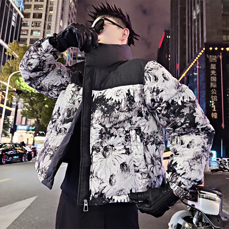 设计感立领拼接加厚棉衣男士潮牌时尚棉服2025新款痞帅休闲棉袄子