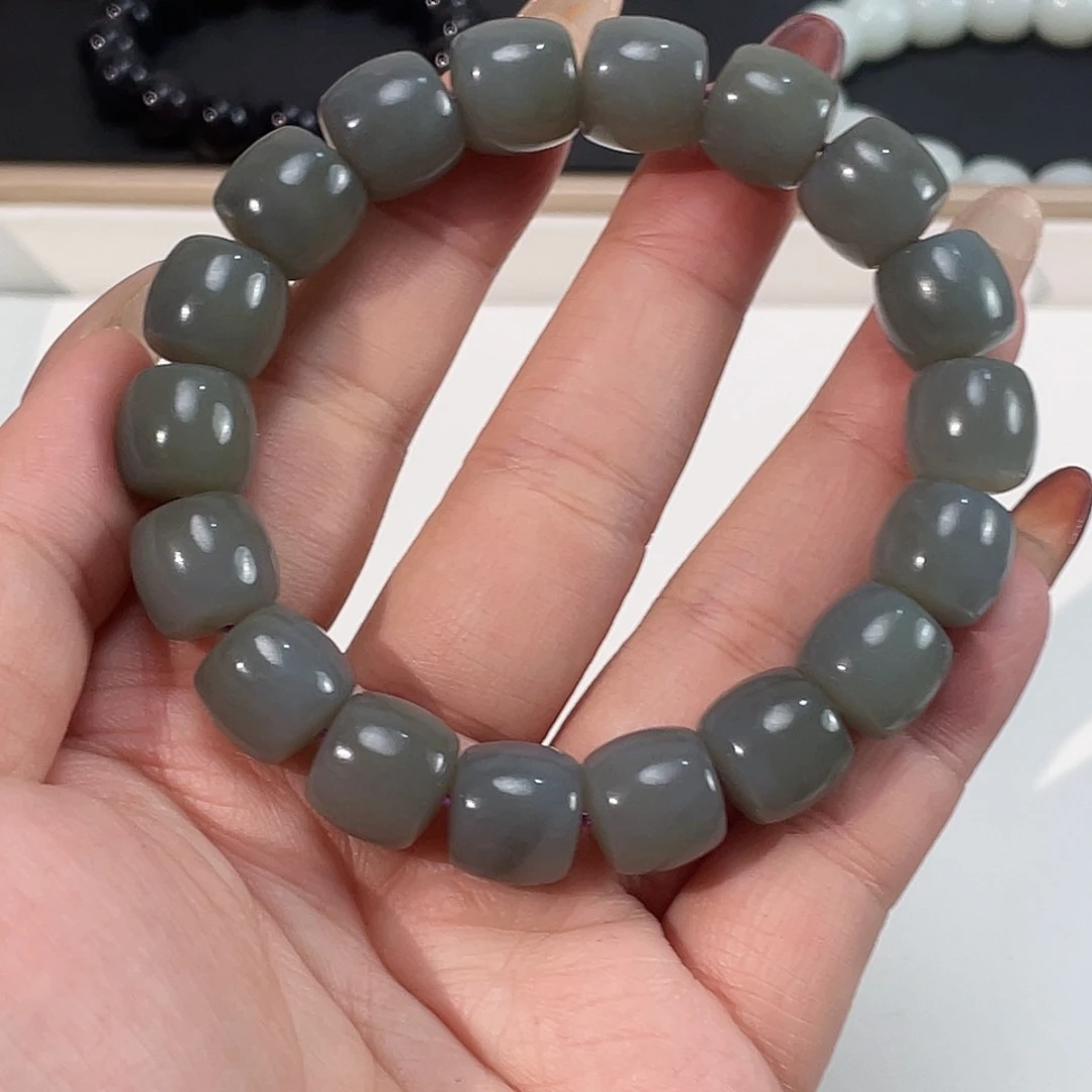 和田玉手链未镶嵌烟紫 12