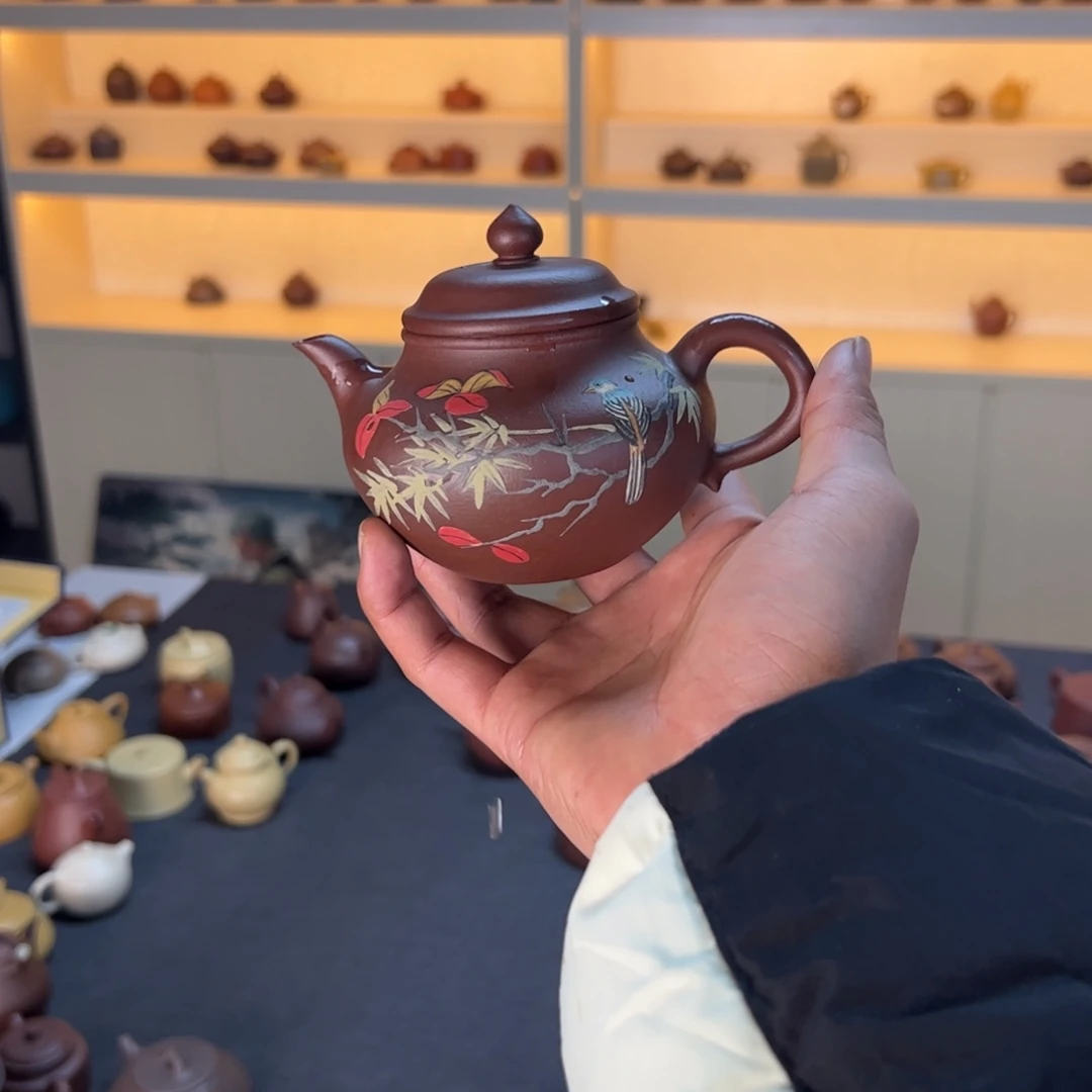 紫砂茶壶泥绘秋水