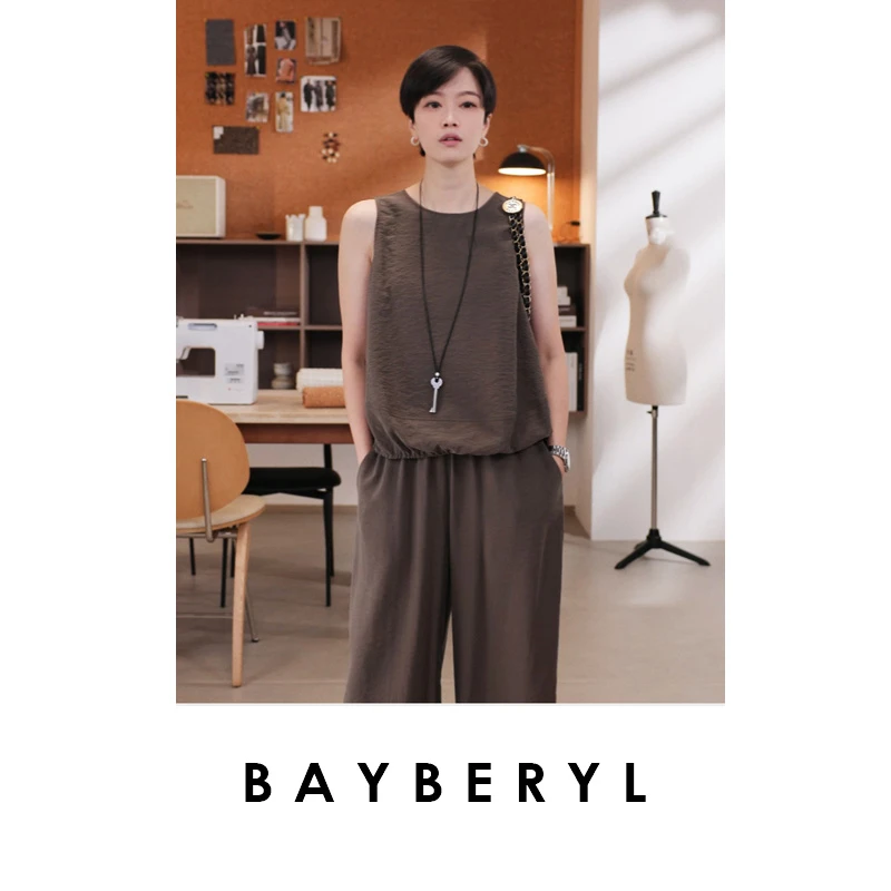 BAYBERYL老贝干丝背心花苞圆领无袖皱感时尚夏上衣NCY5F1103-6/25