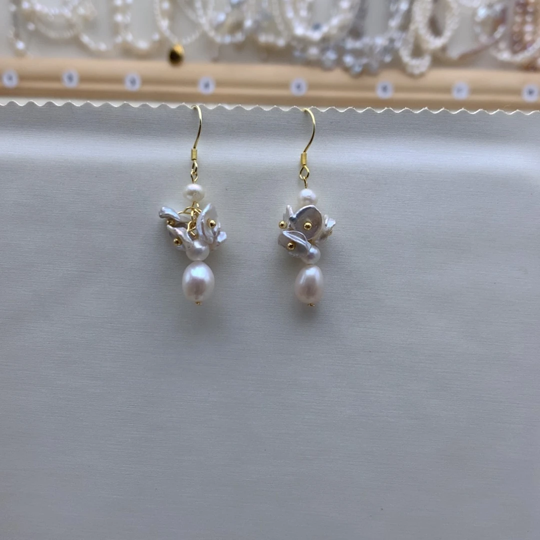 银S925镶嵌淡水珍珠耳饰