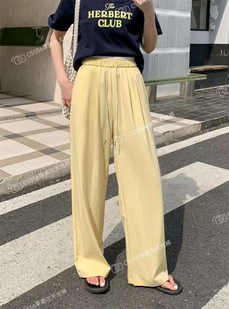 莱赛尔棉撞色松紧抽绳宽松直筒裤5556