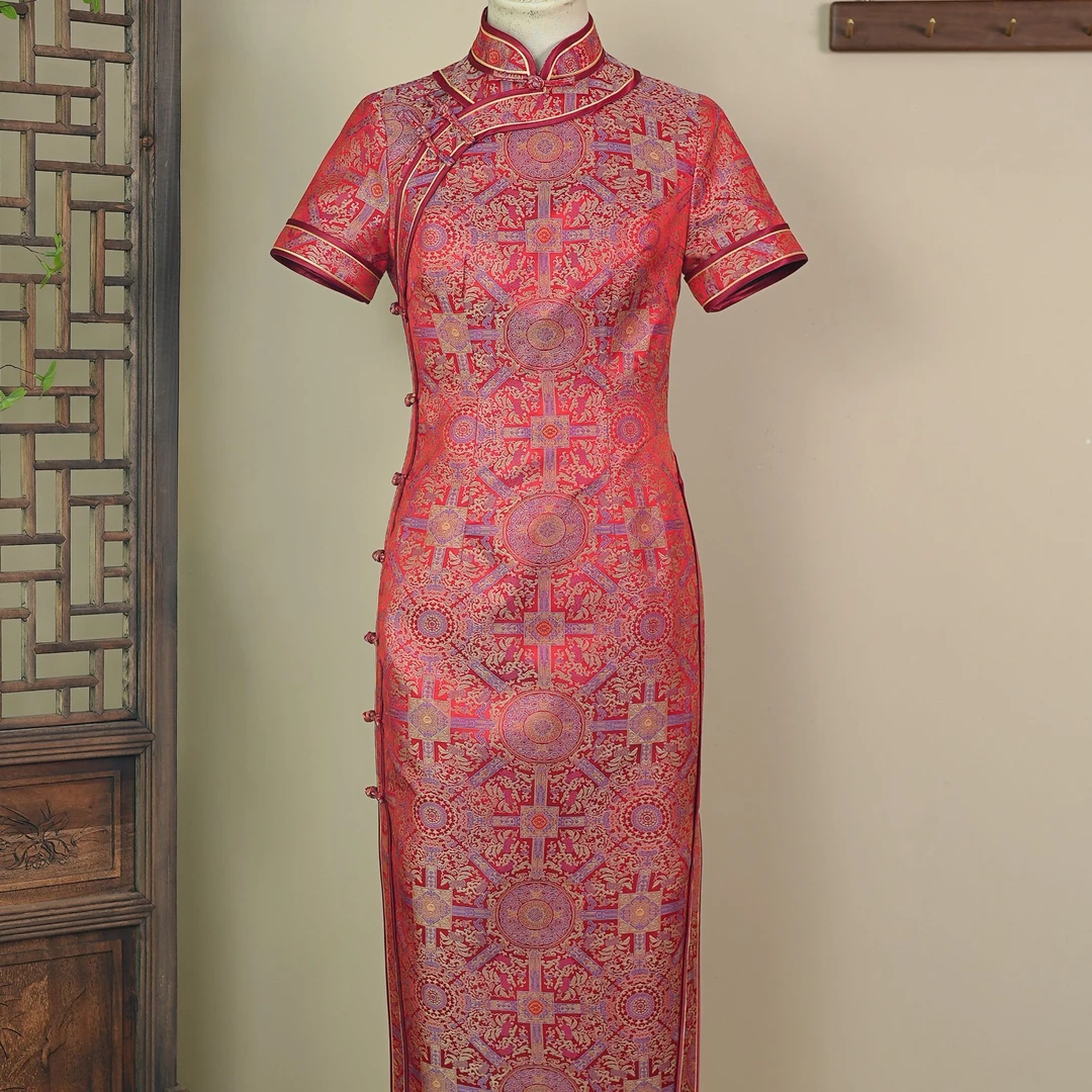 【八达晕】四纬宋锦经典纹样日常时尚高级感高腰旗袍