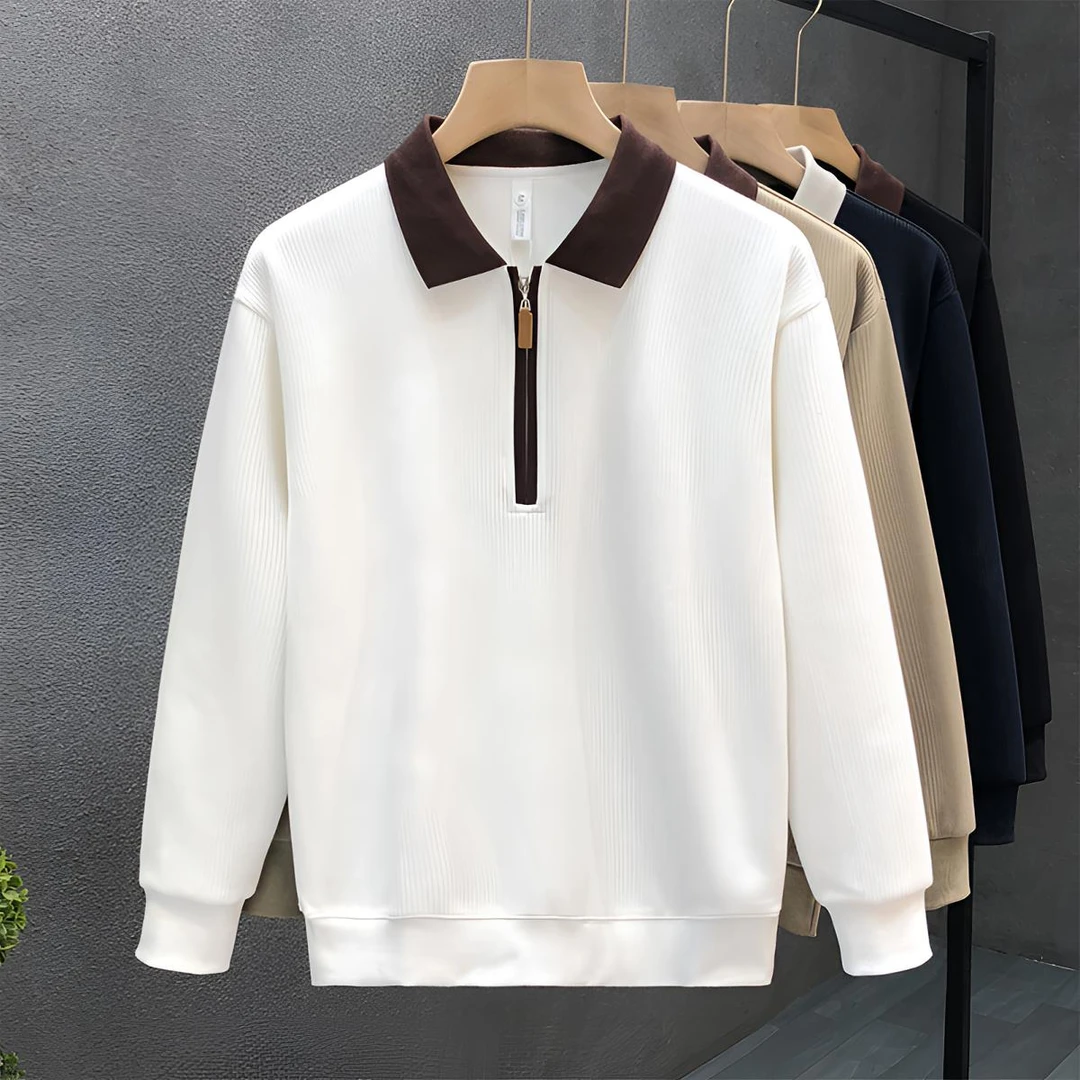 简约高端半拉链翻领休闲长袖卫衣男休闲老钱风外套春秋季新款上衣