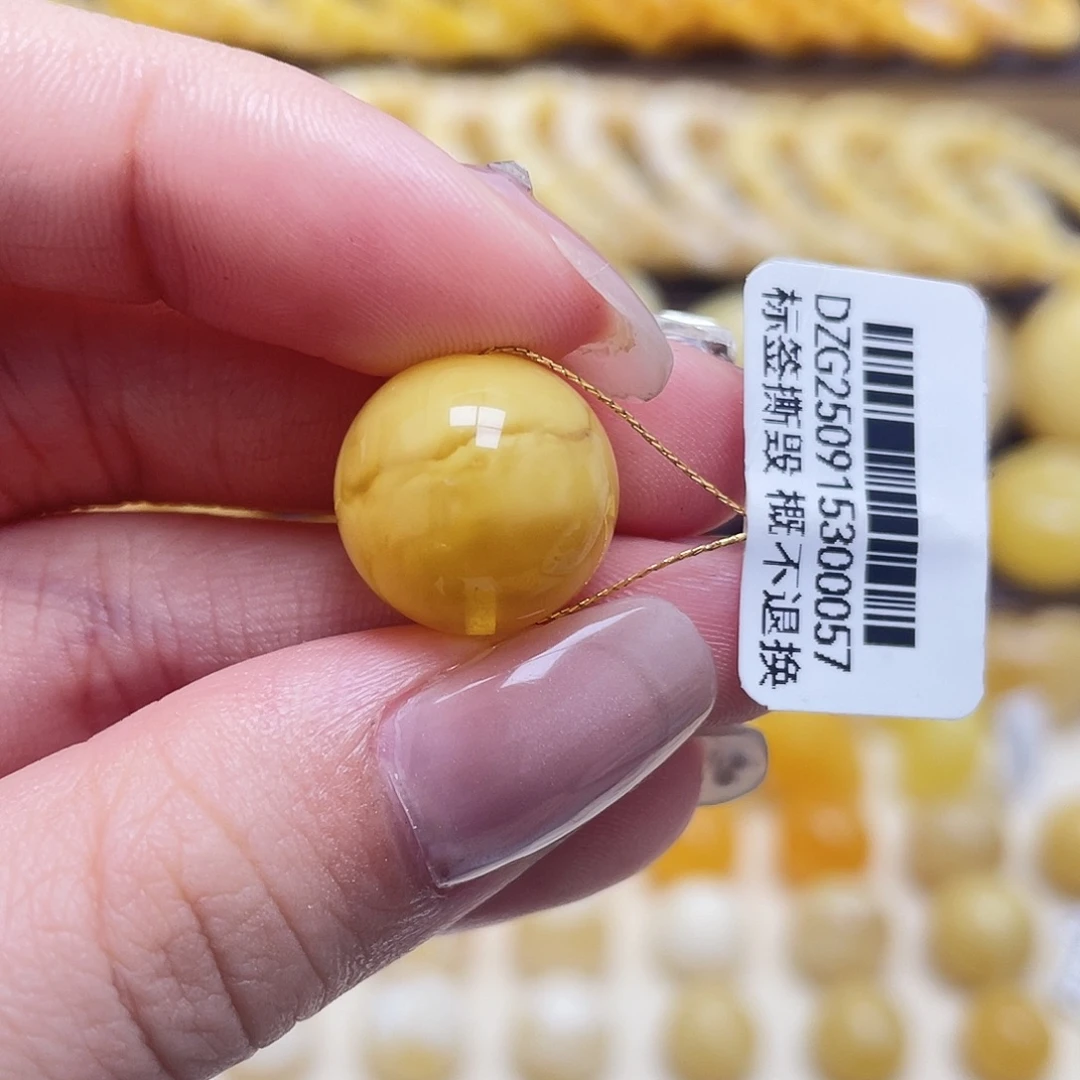 琥珀未镶嵌裸石14.8mm圆珠瑕