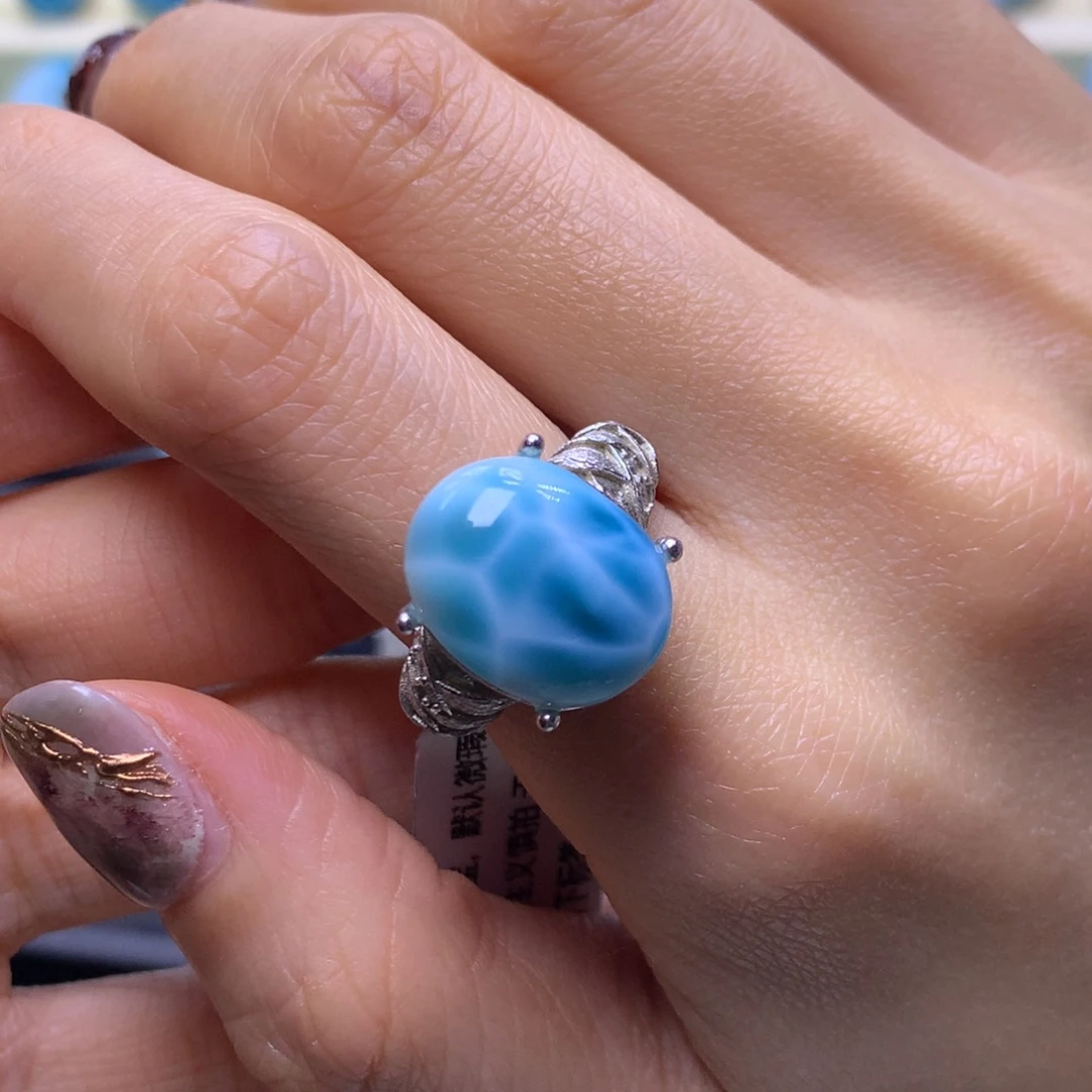 针钠钙石（海纹石）未镶嵌戒指蛋面戒指