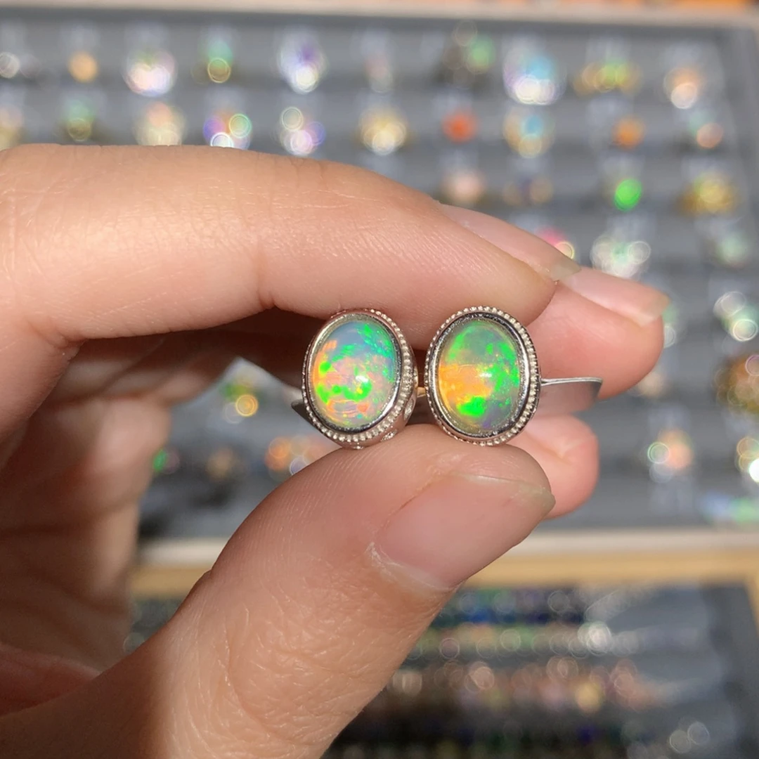 银S925镶嵌欧泊欧泊耳饰y