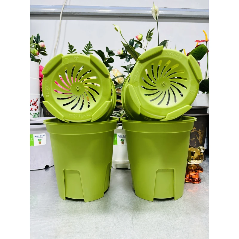 （4个带托盘）210果绿色青山控根花盆塑料大号>口径21厘米高21厘米