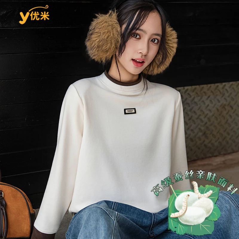 【高级蚕丝】中大女童百搭长袖休闲春秋季打底衫亲肤圆领2605
