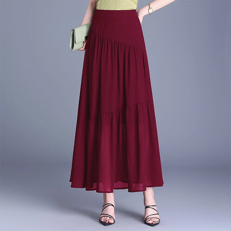 高腰显瘦长裙垂感a字裙女2025年夏季新款百搭修身复古雪纺半身裙