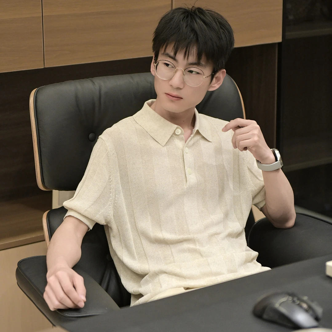 新款针织亚麻混纺半开襟短袖休闲百搭老钱T恤高级感男装