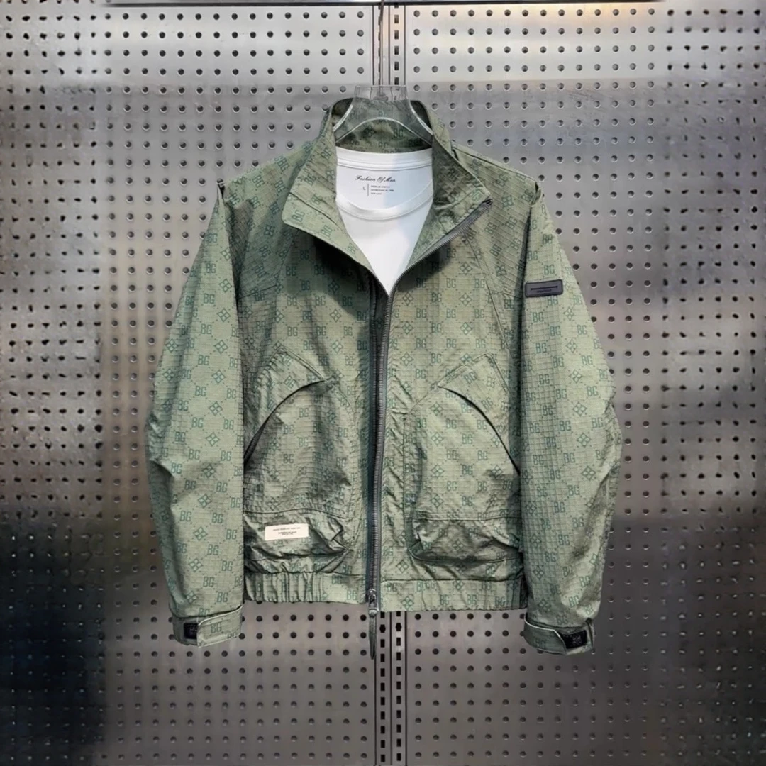 立领欧货印花夹克男2025春秋季新款宽松休闲痞帅高级感轻奢外套潮