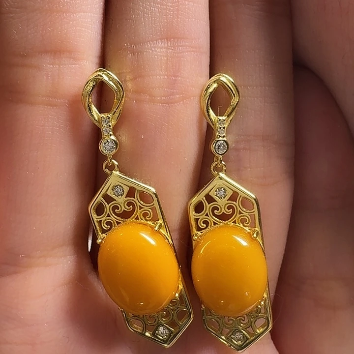 蜜蜡银S925镶嵌耳饰耳坠