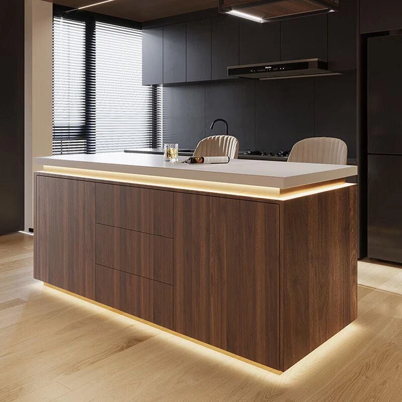 2025年新款实木客厅厨房中岛台一体小户型开放式餐桌多功能大理石