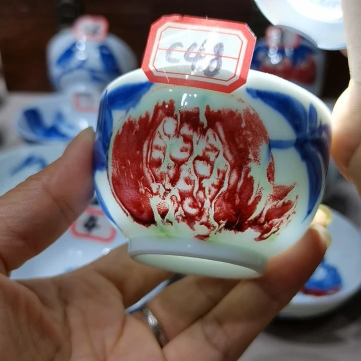 杯张学鸿老师青花釉里红微瑕