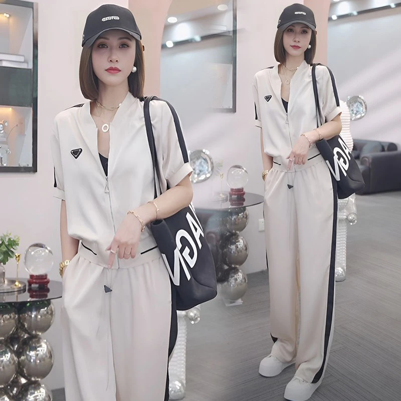 运动服套装女2024夏新款休闲时尚洋气时髦小个子短袖阔腿裤两件套