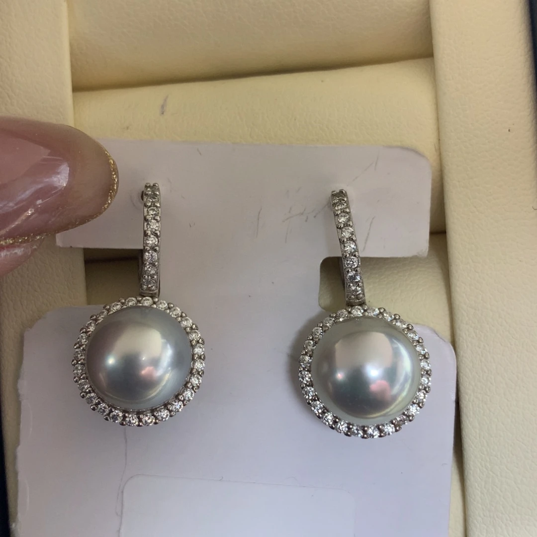 银S925镶嵌海水珍珠耳饰